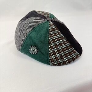 Boston Scally Galway Irish Cap Green Black Grey Patchwork w/Pin Small